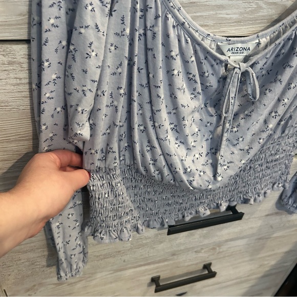 Arizona Jean Crop Top Large Women's Blue Floral Peasant Country XL - Picture 2 of 4